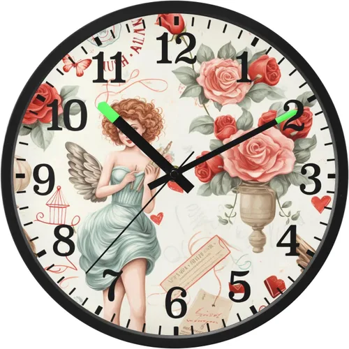 Luminous Voice-Activated Decor Wall Clock Non-Ticking Silent Battery Operated Small Analog Clock Vintage Elements Flower Elf 12 Inch Decorative for