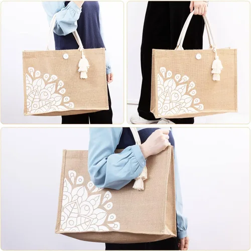 Miniatura 2 de itgowisa Bolsas de playa para mujer, lindas bolsas de yute reutilizables a la moda para playa, compras, viajes, regalo (grande y pequeña)