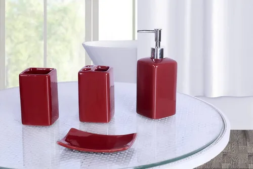 Miniatura 6 de Juego de accesorios para encimera de baño de 4 piezas de cerámica maciza (beige)
