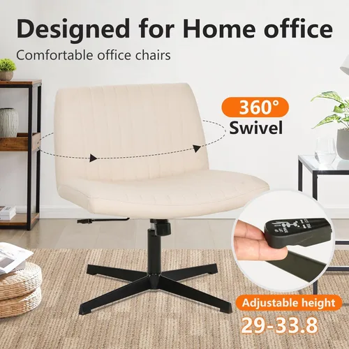 Miniatura 4 de FDW Silla Criss Cross sin brazos, silla de escritorio de oficina con patas cruzadas, ajustable, giratoria, ergonómica, sin ruedas, respaldo