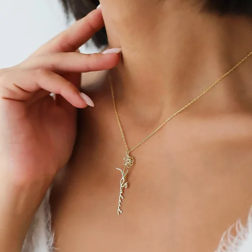 Miniatura 10 de TRANGEL Custom Birth Flower Name Necklace Personalized 18K Gold Plated Birth Month Flower Necklace Dainty Floral Pendant Jewelry Mothers Birthday