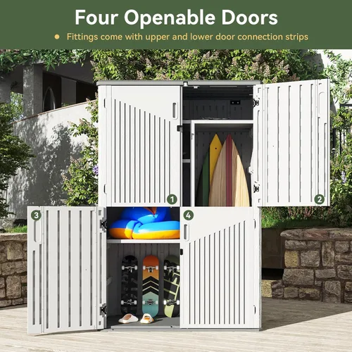 Miniatura 6 de Aoxun Cobertizo de almacenamiento para exteriores de resina blanca con 2 estantes y piso, gabinete vertical impermeable de 64 pies cúbicos