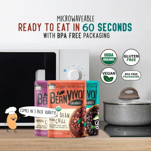 Miniatura 6 de BeanVIVO - Variedad de 3 paquetes (10 onzas cada uno) - Frijoles negros orgánicos Baja, Chile vegano de tres frijoles, chile chipotle de frijoles
