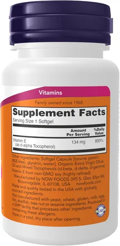 Miniatura 2 de NOW Foods Suplementos, Vitamina E-200 UI Tocoferoles Mixtos, Protección Antioxidante*, 100 Cápsulas Blandas