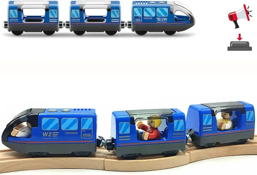 Miniatura 6 de TOPLIVING Tren motorizado para pista de madera, juego de 3 piezas de juguetes de tren para niños de 3, 4, 5 años, tren a batería compatible