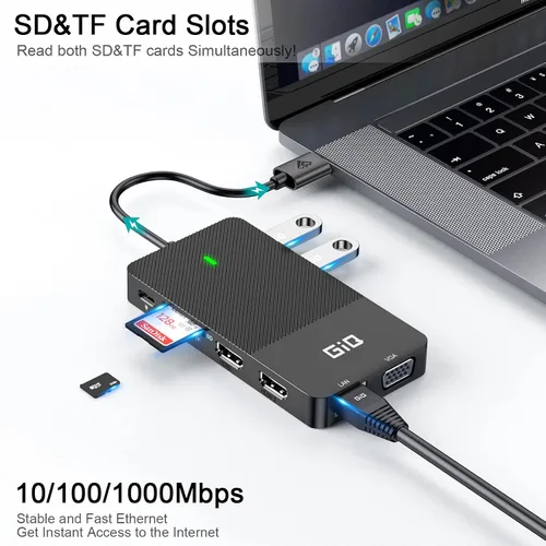Miniatura 6 de Estación de acoplamiento USB GIQ USB C HUB USB 3.0 a HDMI dual Adaptador VGA de triple pantalla USB C Estación de acoplamiento para portátil Monitor
