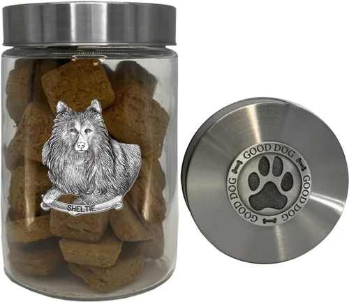Miniatura 30 de Heritage Pewter Basset Hound Good Dog Treat Jar – Tarro de golosinas de 34 onzas con tapa hermética a rosca Regalo para propietarios de Basset