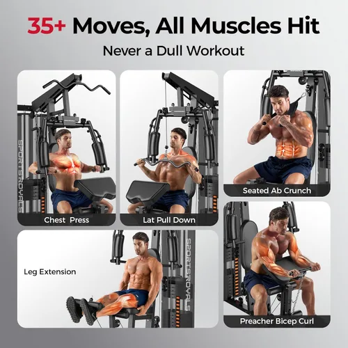 Miniatura 4 de Sportsroyals Equipo de gimnasio en casa, pila de peso de 150 libras, máquina de entrenamiento de cuerpo completo con sistema de polea