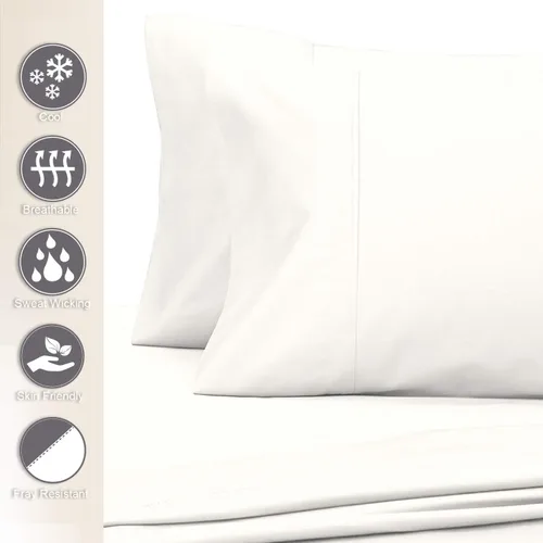 Miniatura 2 de Pizuna - Juego de 2 fundas de almohada de 100% algodón puro tamaño Queen en color blanco deslustrado, lujosas con 400 hilos, algodón de fibra larga