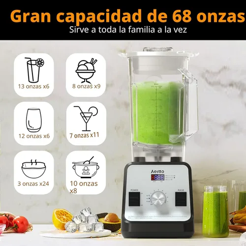 Miniatura 2 de Aeitto Licuadora para cocina, licuadora profesional de gran capacidad de 68 onzas, licuadora de batidos de 1500 vatios para triturar hielo, bebidas