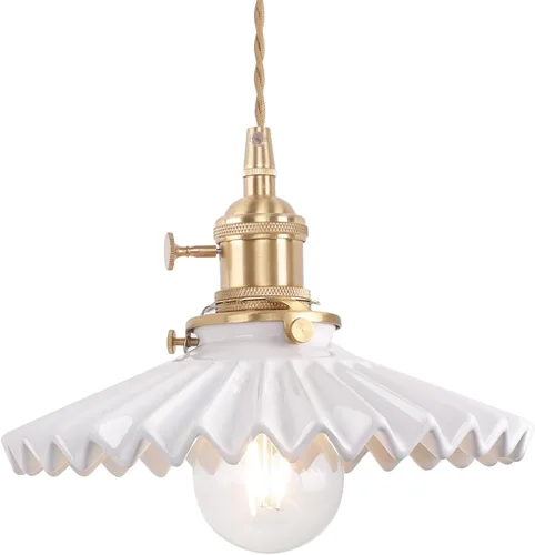 Miniatura 26 de Shenmoyl Lámpara colgante con pantalla de vidrio transparente a rayas, luz colgante vintage de latón, luz colgante ajustable para cocina, isla