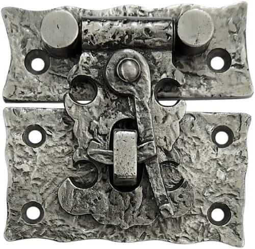Adonai Hardware Cerrojo y grapa de hierro fundido antiguo "Oshea" de 3 pulgadas con cerradura para baúles y cajas de joyas, níquel cepillado