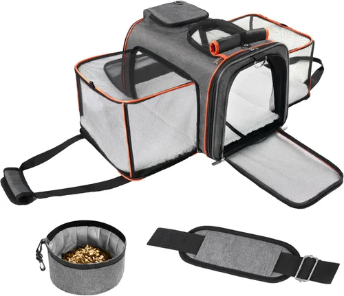 Transportador para gatos, bolsa portátil para mascotas para gatos y perros pequeños, bolsa plegable de malla suave y a prueba de arañazos para Gris+