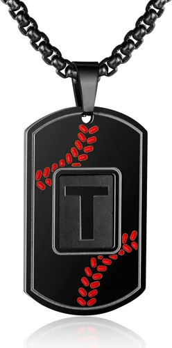 Miniatura 82 de A-Z Collar con etiqueta de perro para hombre, dije de béisbol, cadena de acero inoxidable de 22 + 2 pulgadas, regalo de joyería personalizado