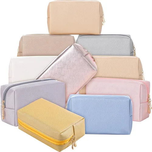 Miniatura 23 de Sanwuta 9 bolsas de maquillaje a granel de poliuretano con doble cremallera, bolsa de cosméticos, artículos de tocador de maquillaje, bolsa pequeña