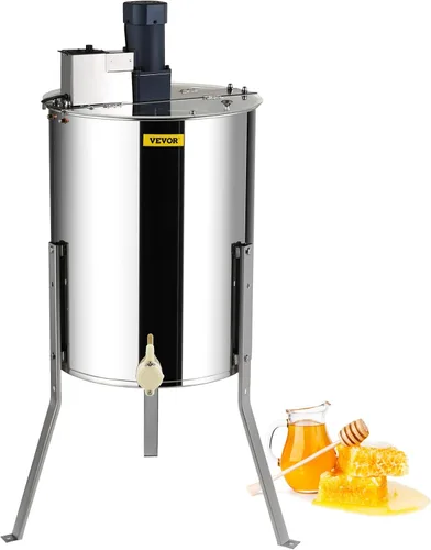 Miniatura 12 de VEVOR, extractor de miel eléctrico, extractor de miel de 6 marcos con tapa transparente, tambor de panal de acero inoxidable de 140W, altura