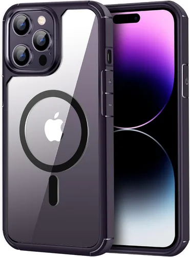TENDLIN Funda magnética compatible con iPhone 14 Pro [compatible con MagSafe] funda protectora suave transparente de parte trasera dura (morado)