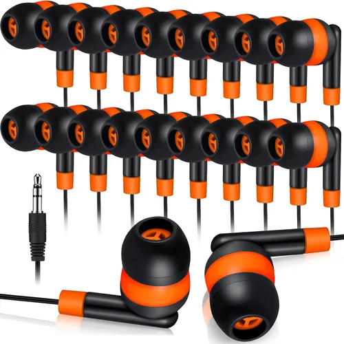 Miniatura 10 de Kanayu Paquete de 100 auriculares con cable a granel para aulas, auriculares básicos para estudiantes, sin micrófono, con conector de 0.138 in