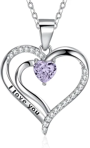 ITS4YEO 925 Sterling Silver Love Heart Birthstone Necklaces Silver Necklace Zircon Pendant Necklaces for Women Jewelry Gift for Women Wife Girls Her