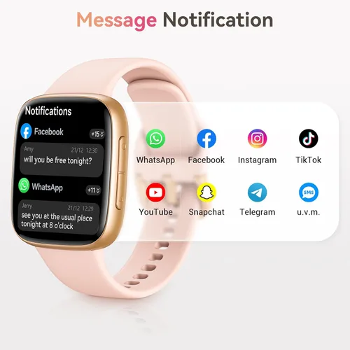 Miniatura 4 de Reloj inteligente para mujer, responder/hacer llamadas, reloj inteligente AMOLED de 1.85 pulgadas con pantalla siempre encendida para iPhone y Rosa