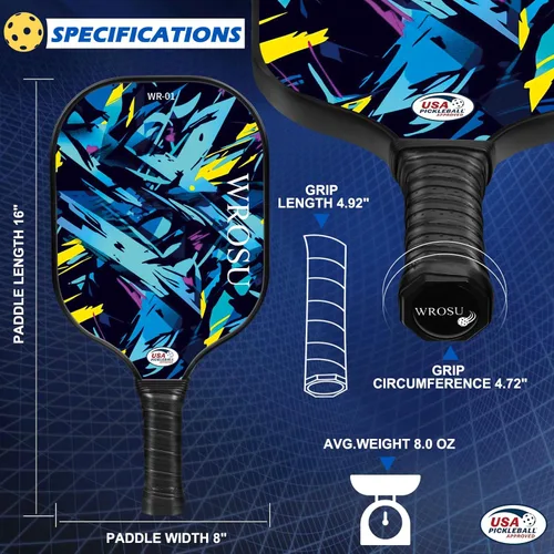 Miniatura 6 de Carbon Fiber Pickleball Paddles Set of 4 or 2 Rackets,USAPA Approved Pickleballs Equipment with Balls,Bag,Accessories,Carbon Fiber T300 Lightweight