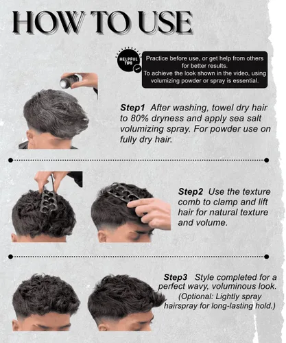 Miniatura 3 de 2 peines de textura mejorada, herramienta de levantamiento de raíces voluminizadora para cabello rizado natural desordenado, peine desenredante