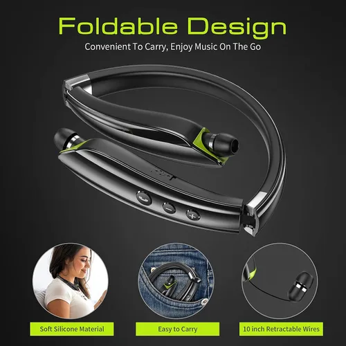 Miniatura 2 de Auriculares Bluetooth, auriculares Bluetooth con banda para el cuello mejorados 2025 con auriculares retráctiles, auriculares estéreo con Negro