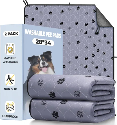 Miniatura 32 de Fostanfly Almohadillas lavables para orina para perros, paquete de 2 almohadillas reutilizables superiores de 36 x 48 pulgadas, impermeables, Gris
