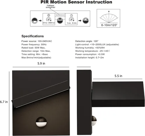 Miniatura 8 de Lustrlach Lámpara LED de pared con sensor de movimiento para exteriores, montaje en pared exterior con cabezal de lámpara ajustable para casa