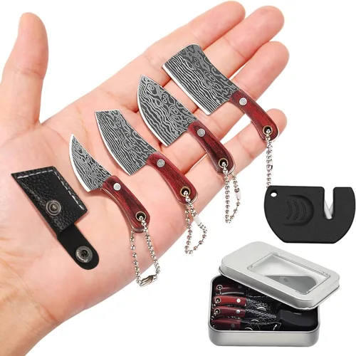 Miniatura 7 de Juego Mini de Cuchillos, Juego de Cuchillos de Bolsillo Damasco con Afilador, Mini Juego de Cuchillos de Chef EDC, Pequeño Juego de Cuchillos