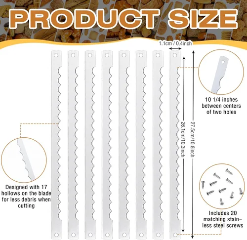 Miniatura 2 de Therwen 8 cuchillas de cuchillo de lazo de pan de 10.8 pulgadas, cuchillas dentadas de acero inoxidable con tornillos de repuesto para cortador