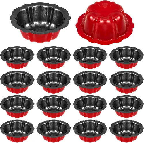 Ctosree 16 piezas de 4 pulgadas estriado mini molde para pasteles antiadherente estriado molde para pasteles tubo de acero al carbono, tubo de Rojo