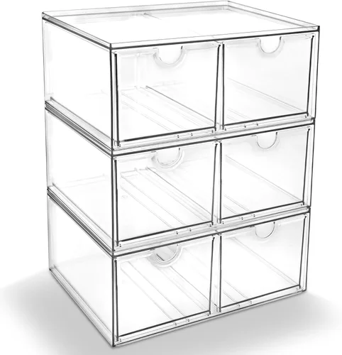 Miniatura 19 de Prsildan - Organizador de cajones acrílico para maquillaje con 3 cajones, almacenamiento transparente apilable para biberones, manualidades, joyas