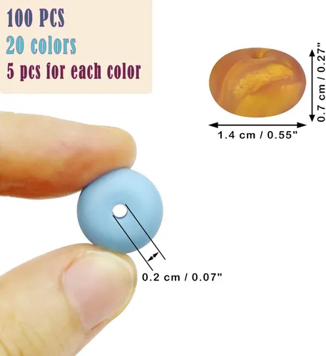 Miniatura 2 de 100 cuentas de silicona de ábaco de 0.555 pulgadas (0.551 in), cuentas planas y redondas, cuentas gruesas, mezcla de colores, cuentas de platillo