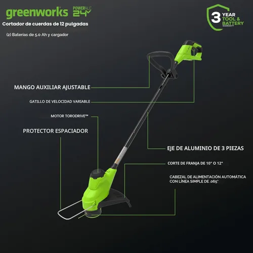 Miniatura 4 de Greenworks 48V (24V x 2) Herramienta de patio inalámbrica de alto rendimiento Combo: cortacésped autopropulsado de 21 pulgadas, recortadora