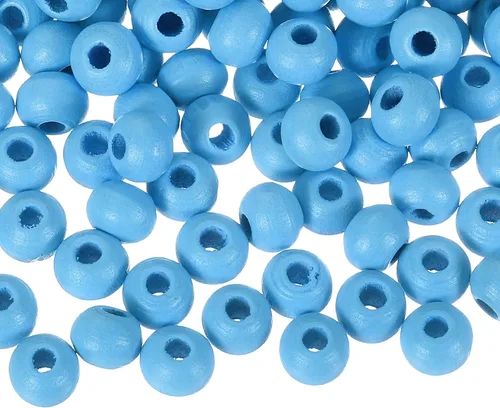 uxcell 200 cuentas de madera natural de colores de 0.236 pulgadas, cuentas espaciadoras de madera coloridas redondas de agujero grande para Azul