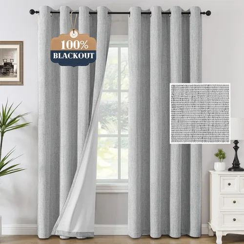 Miniatura 9 de H.VERSAILTEX Cortinas opacas de lino chenilla para dormitorio, térmicamente aisladas, cortinas texturizadas con aspecto de lino con revestimiento