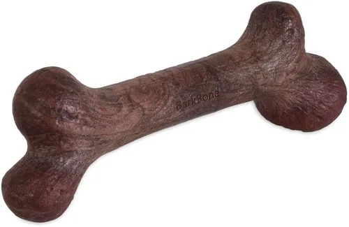 Miniatura 7 de Pet Qwerks Dinosaur BarkBone, hueso de perro de nailon para masticadores agresivos, juguete masticable para perros, sabor tocino, mediano 8.5