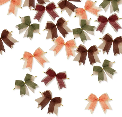 Miniatura 3 de Meseey 12 Piezas Lazos de Cinta de Arpillera de Otoño de 4 Pulgadas Borgoña/Naranja/Salvia/Marrón Lazo de Otoño para Corona de Otoño Manualidades