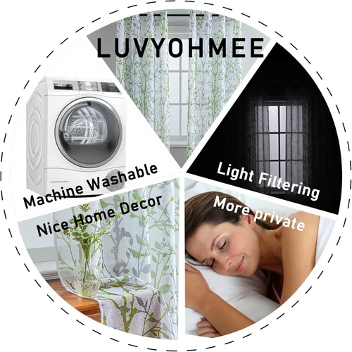 Miniatura 8 de Luvyohmee - Cortinas blancas y grises de 63 pulgadas de largo, 2 paneles, cortinas semi transparentes para ventanas para sala de estar/dormitorio