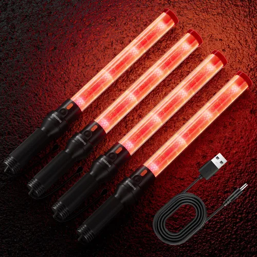 Miniatura 9 de E-riding Varita de tráfico recargable de 16 pulgadas, bastón de control de tráfico rojo con 2 modos intermitentes, varita de luz LED de seguridad
