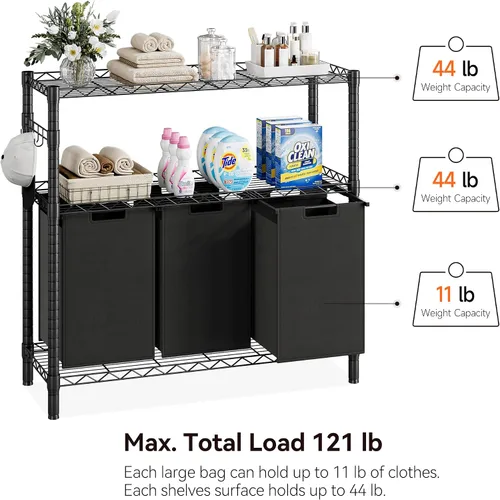 Miniatura 3 de GAOMON Cesta de lavandería, organizador multifuncional para lavandería, clasificador de lavandería con bolsas extraíbles y asas reforzadas, estante