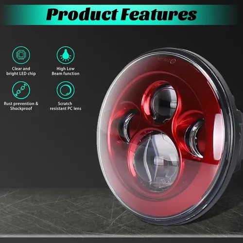 Miniatura 5 de SKTYANTS Faro delantero de motocicleta de 7 pulgadas LED rojo Faro de motocicleta proyector compatible con Touring Street Electra Glide Road King
