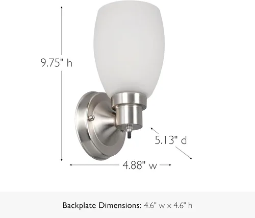 Miniatura 3 de Design House Lydia - Aplique de pared, 1 luz, vidrio esmerilado, regulable, interruptor de encendido/apagado giratorio, níquel satinado, 4.88