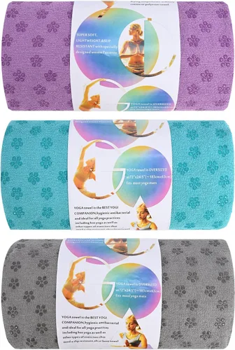 Miniatura 11 de Paquete de 3 toallas de yoga calientes con puntos de flor de ciruelo, toalla antideslizante gris oscuro, toalla de microfibra de gamuza suave súper
