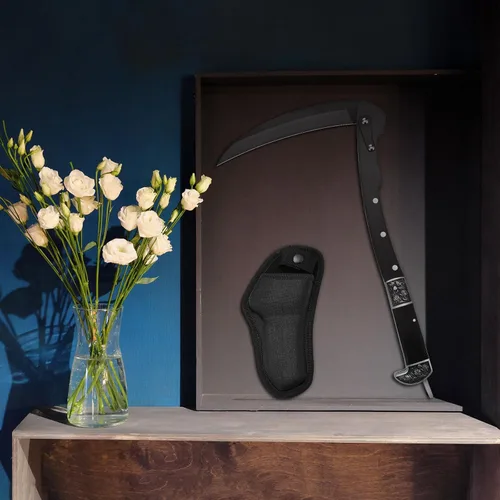 Miniatura 7 de WILLBOND Herramienta de jardín plegable de hoz negra afilada, cuchillo de mano de hierba de seguridad portátil con funda mango de madera, 2