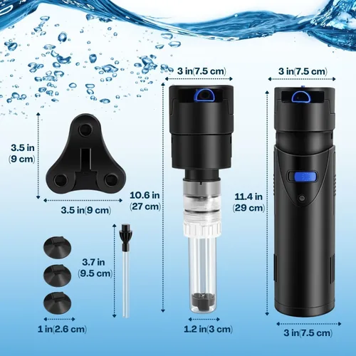 Miniatura 7 de Flexzion Filtro de acuario U-V, filtro de tanque de peces de 100 galones con luz U-V para limpieza de control verde, bomba sumergible de acuario