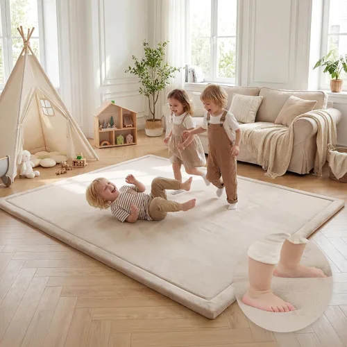 Miniatura 45 de Huloo Sleep - Tapete de juego para bebé, tapete de espuma viscoelástica de 1.3 pulgadas de grosor, terciopelo coral suave, antideslizante, Gris