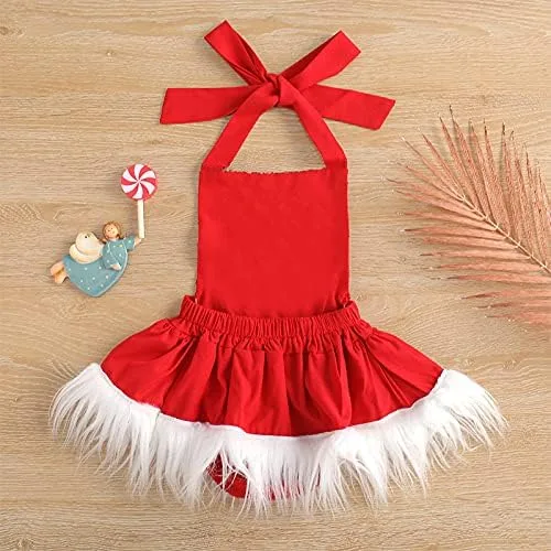 Miniatura 2 de Mameluco de tutú esponjoso de Navidad de felpa de Papá Noel de cintura alta con cuello y espalda descubierta