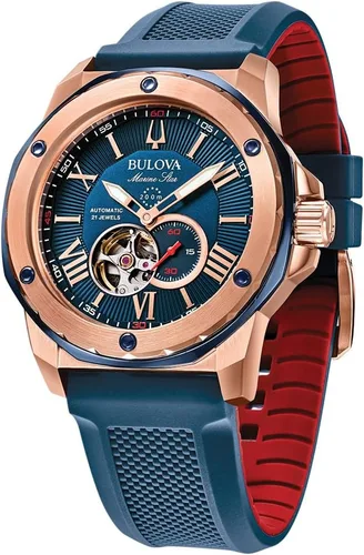 Miniatura 4 de Bulova Reloj automático con esfera azul Marine Star para hombre 98A227, Tono oro rosa, Reloj automático